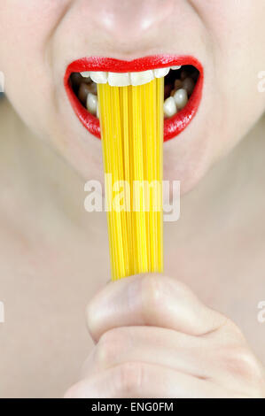 Woman Eating Pasta Spaghetti Stock Photo