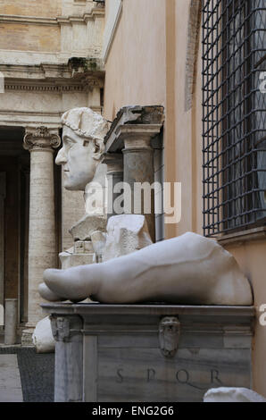 Roman Emperor Constantine I (272-337 AD). Colossal statue at the Capitoline Museums. 4th century. Rome. Italy. Stock Photo