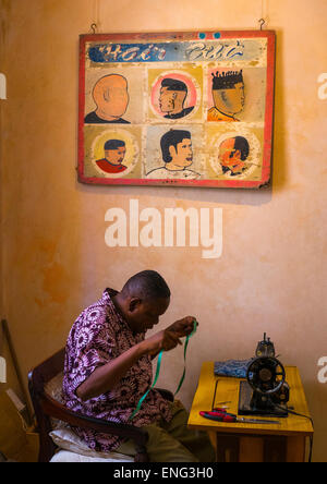 Taylor In A Shop, Lamu County, Shela, Kenya Stock Photo