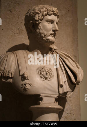 Bust of roman emperor Hadrian in lorica. Marble. 117-138 AD. Capitoline Museums. Rome. Italy. Stock Photo