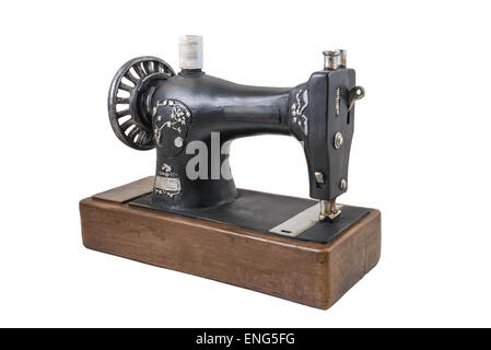 The  model of sewing machine is photographed on a white background Stock Photo