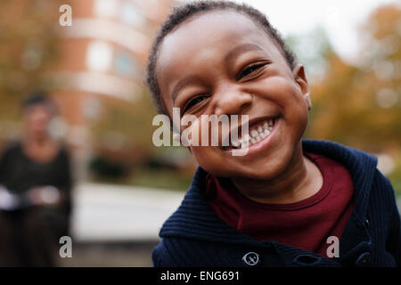 Close up of smiling face of African American boy Stock Photo