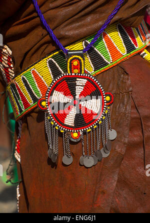 Turkana Tribesman Beaded Decoration, Turkana Lake, Loiyangalani, Kenya Stock Photo