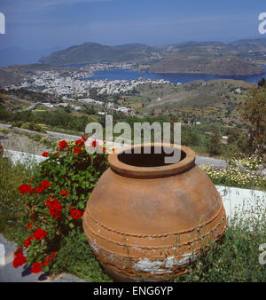 Griechenland, Dodekanes, Insel Patmos, Chora, Skala, Panorama Stock Photo