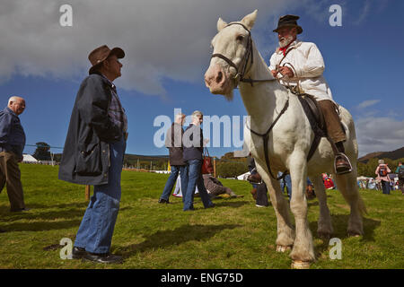 A man playing the Uncle Tom Cobley character, at Widecombe Fair, Widecombe, Dartmoor National Park, Devon, Great Britain. Stock Photo