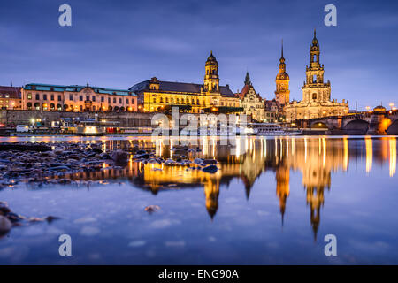Dresden, Germany old town skyline on the Elbe River.