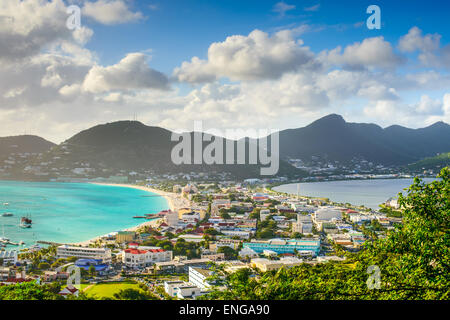 Philipsburg, Sint Maarten, cityscape at the Great Salt Pond. Stock Photo