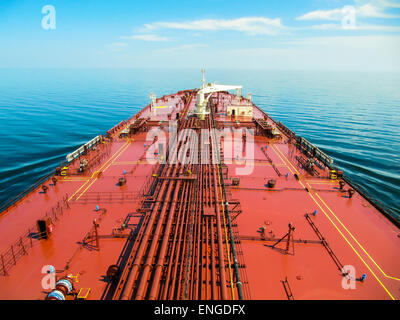 Deck of crude oil tanker in blue sea Stock Photo