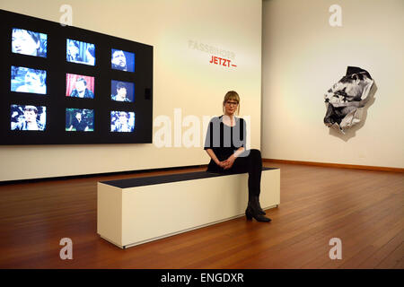 Berlin, Germany. 05th May, 2015. Curator Anna Fricke poses in the exhibition 'Fassbinder - Jetzt' (Fassbinder Now) at the Martin-Gropius-Bau in Berlin, Germany, 05 May 2015. The exhibition held on the occasion of the 70th birth anniversary of German filmmaker Rainer Werner Fassbinder (1945-1982) runs from 06 May to 23 August. Photo: SONJA MARZONER/dpa/Alamy Live News Stock Photo