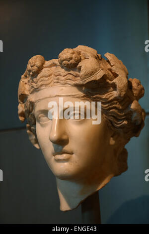 Head of Dionysus. Marble. Roman eclectic work inspired by Hellenistic models. From Horti Lamiani. Capitoline Museum. Rome. Italy Stock Photo
