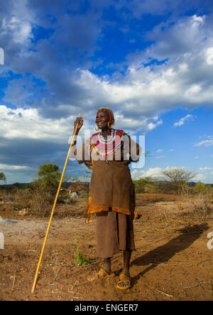 A Pokot Woman Wears Large Necklaces Made From The Stems Of Sedge Grass, Baringo County, Baringo, Kenya Stock Photo