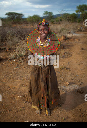 A Pokot Woman Wears Large Necklaces Made From The Stems Of Sedge Grass, Baringo County, Baringo, Kenya Stock Photo