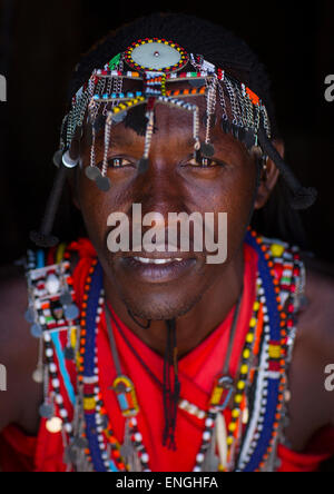 Portrait Of A Maasai Warrior, Nakuru County, Nakuru, Kenya Stock Photo