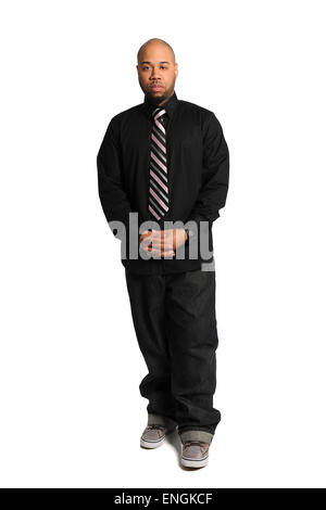 Portrait of young African American businessman standing isolated over white background Stock Photo
