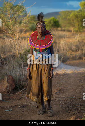 A Pokot Woman Wears Large Necklaces Made From The Stems Of Sedge Grass, Baringo County, Baringo, Kenya Stock Photo