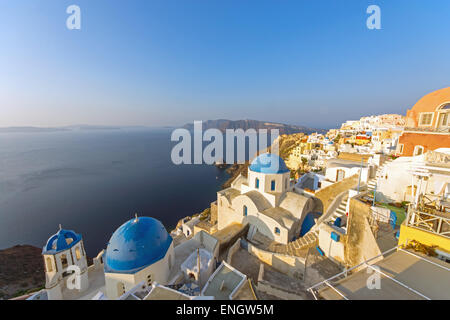 A wide angle view of Oia on Santorini islands, Greece Stock Photo