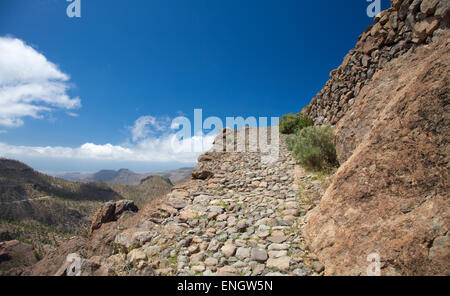 Gran Canaria, hiking route Cruz Grande - Llanos de la Pez, steep footpath, camino real, against the wall of the valley Stock Photo