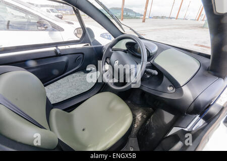 Interior of a Renault Twizy, a two seater electric vehicle designed for town use. Stock Photo