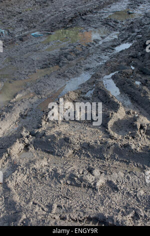 Tyre tracks in clay mud Stock Photo