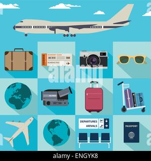 Flat travel items illustration set Stock Vector