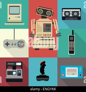 Vintage flat vector electronic items Stock Vector