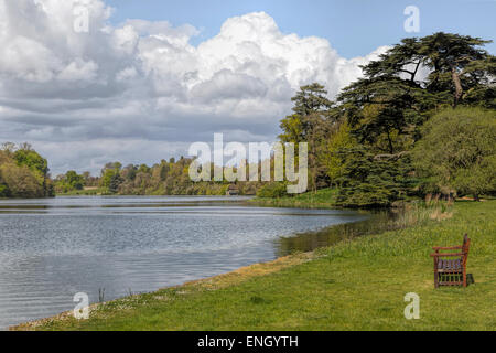 Panoramic view on the lake, in the magnificent park landscape, surrounding Blenheim Palace, Woodstock, Oxfordshire, England, UK. Stock Photo