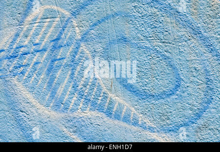 Plastered wall with fine structure and details painted in blue for background Stock Photo
