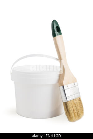 White paint can and paint brush isolated on the white background Stock Photo