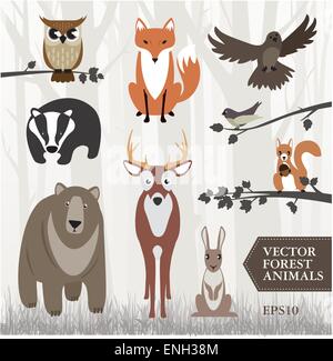 Set of vector illustrated forest animals Stock Vector