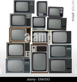 Vector set of stacked retro and vintage televisions Stock Vector