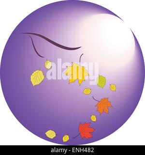 Falling leaves in autumn in moonlight, vector Stock Vector