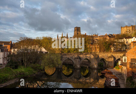 Elvet Bridge Durham City over the River Wear with Durham Cathedral in the background Stock Photo