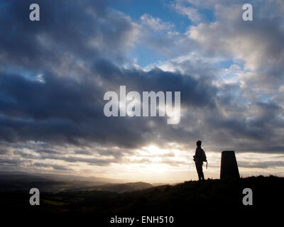 Trig point on summit of Fforest, Wales Stock Photo