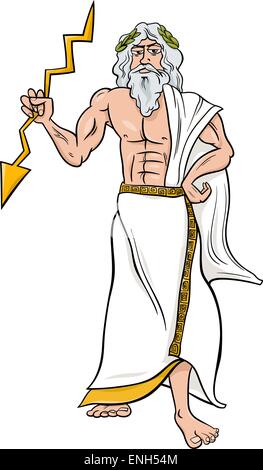 Cartoon Illustration of Mythological Greek God Zeus Stock Vector