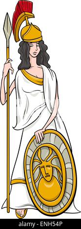 Cartoon Illustration of Mythological Greek Goddess Athena Stock Vector