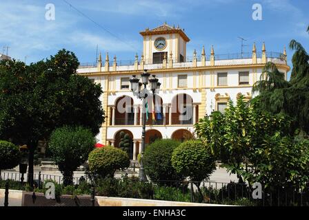 View of the town hall in Constitution Square, Priego de Cordoba, Cordoba Province, Andalusia, Spain, Western Europe. Stock Photo