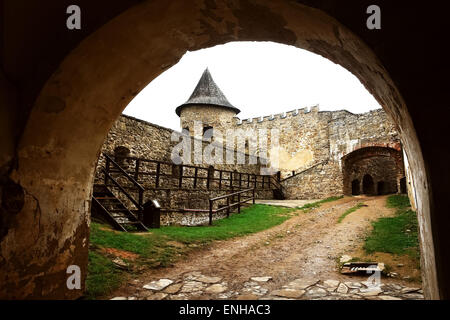 Arch and tower of Lubovna Castle in Slovakia. Stock Photo
