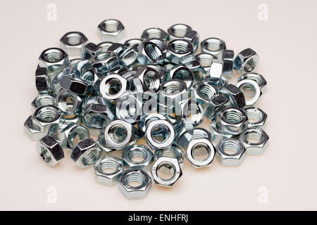 Pile of M8 metal nuts Stock Photo