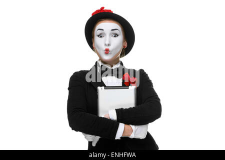 surprised mime isolated on white background Stock Photo