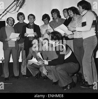 Everton football players cut a disc. Let to right: Jimmy Gabriel, Jimmy ...