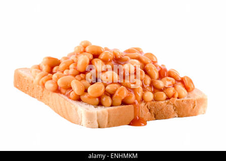 Baked beans on toast bread. Stock Photo