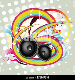 speaker grunge vector art with colorful waves around it Stock Vector