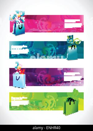 vector shopping headers style set of four different syle and colors Stock Vector