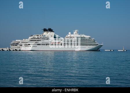 MV Seabourn Soujourn and MV Aegean Odyssey docked at Kusadasi, a frequent stopping point for cruise liners. Stock Photo