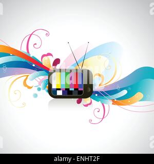 vector colorful TV illustration with colorful floral Stock Vector
