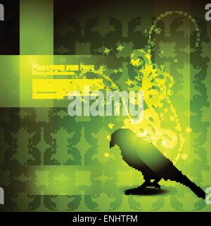 vector green color bird on artistic background Stock Vector