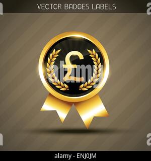 vector pound sign on golden label Stock Vector