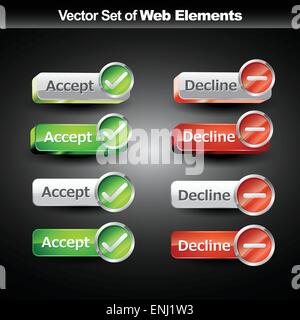 Accept and decline buttons color icon. Yes or no click. Approve and ...