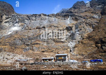 Guesthouse in Langtang Village, along the beautiful Langtang trekking route in Nepal Stock Photo