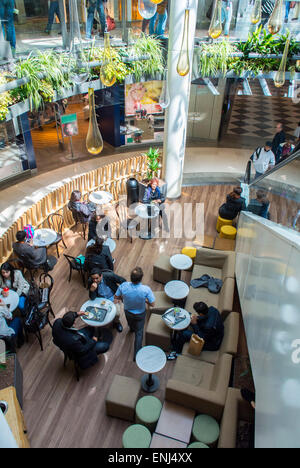 paris, France., High Angle View, Medium Crowd People Sharing Drinks inside Café, French  SHopping Center, 'Passage du Havre', Parisian café scene, busy coffee shop interior Stock Photo